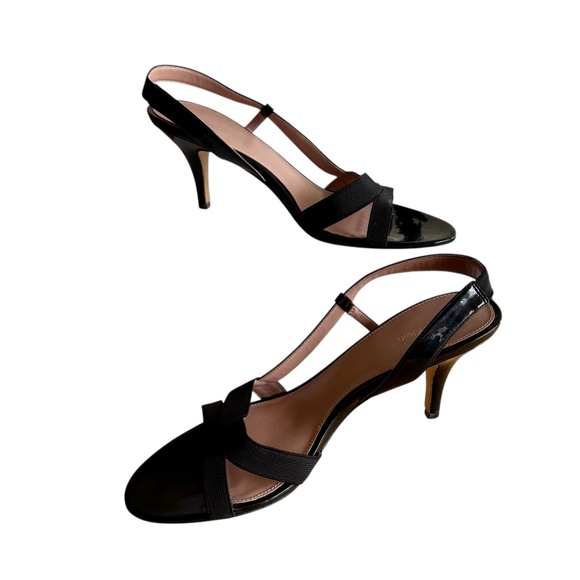Calvin Klein "Violet" Black Patent High Heels Elastic Strap Pumps Size 11M - Picture 1 of 10